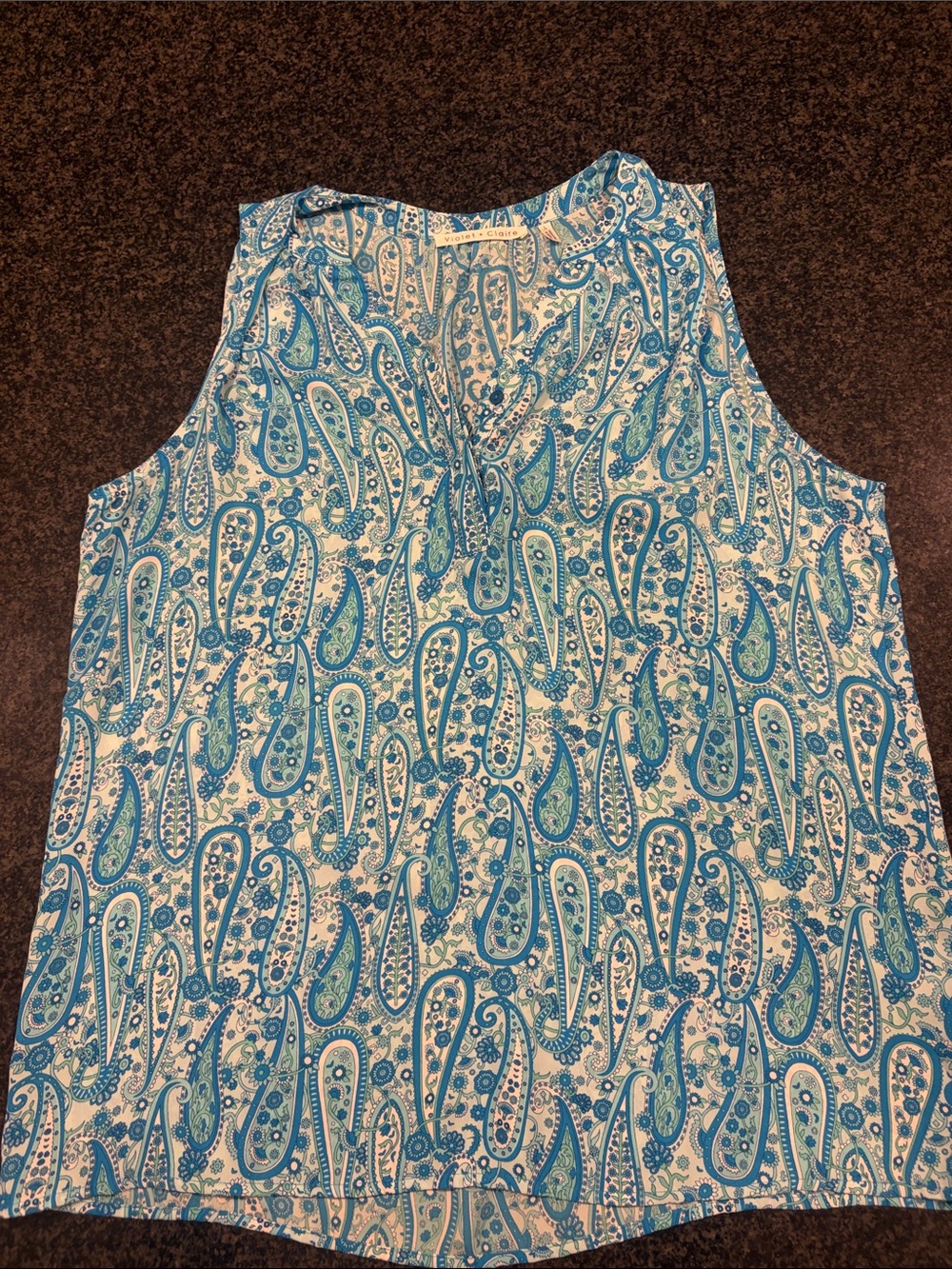 Violet & Claire Blue Paisley Sleeveless V-Neck Tank